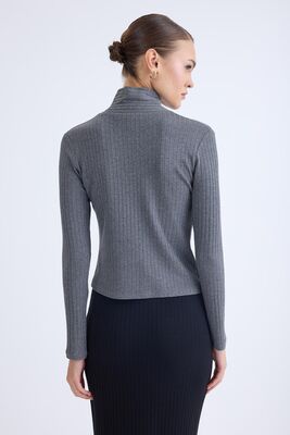 Fitilli Kumaş Önü Detaylı Uzun Kol Bluz - Thumbnail (3)