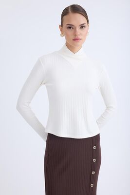 Fitilli Kumaş Önü Detaylı Uzun Kol Bluz - Thumbnail (5)