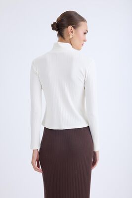 Fitilli Kumaş Önü Detaylı Uzun Kol Bluz - Thumbnail (8)