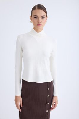 Fitilli Kumaş Önü Detaylı Uzun Kol Bluz - Thumbnail (9)