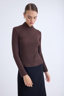 Fitilli Kumaş Önü Detaylı Uzun Kol Bluz - Thumbnail (11)