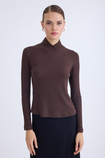 Fitilli Kumaş Önü Detaylı Uzun Kol Bluz - 17