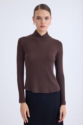 Fitilli Kumaş Önü Detaylı Uzun Kol Bluz - Thumbnail (16)