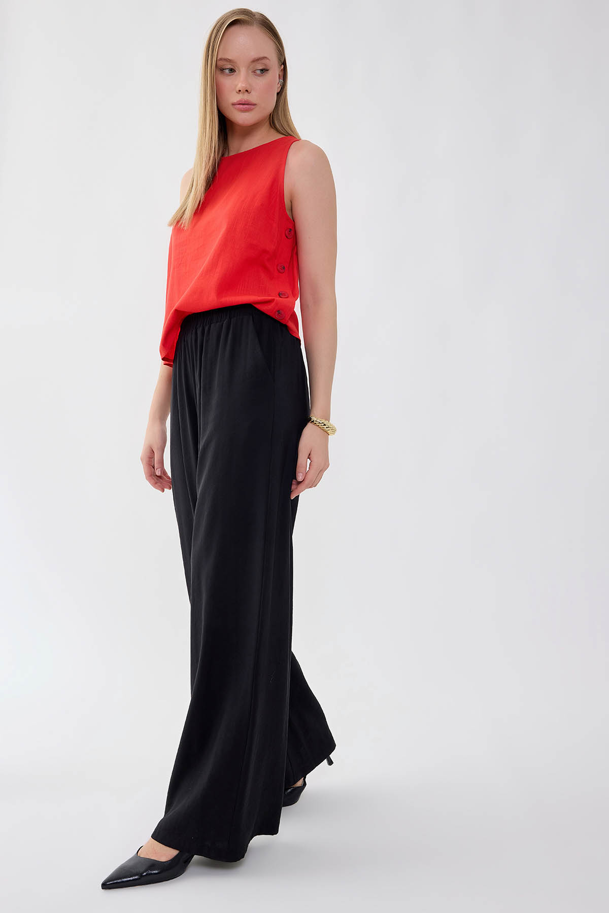 Geniş Paça Beli Lastikli Rahat Pantolon - Thumbnail