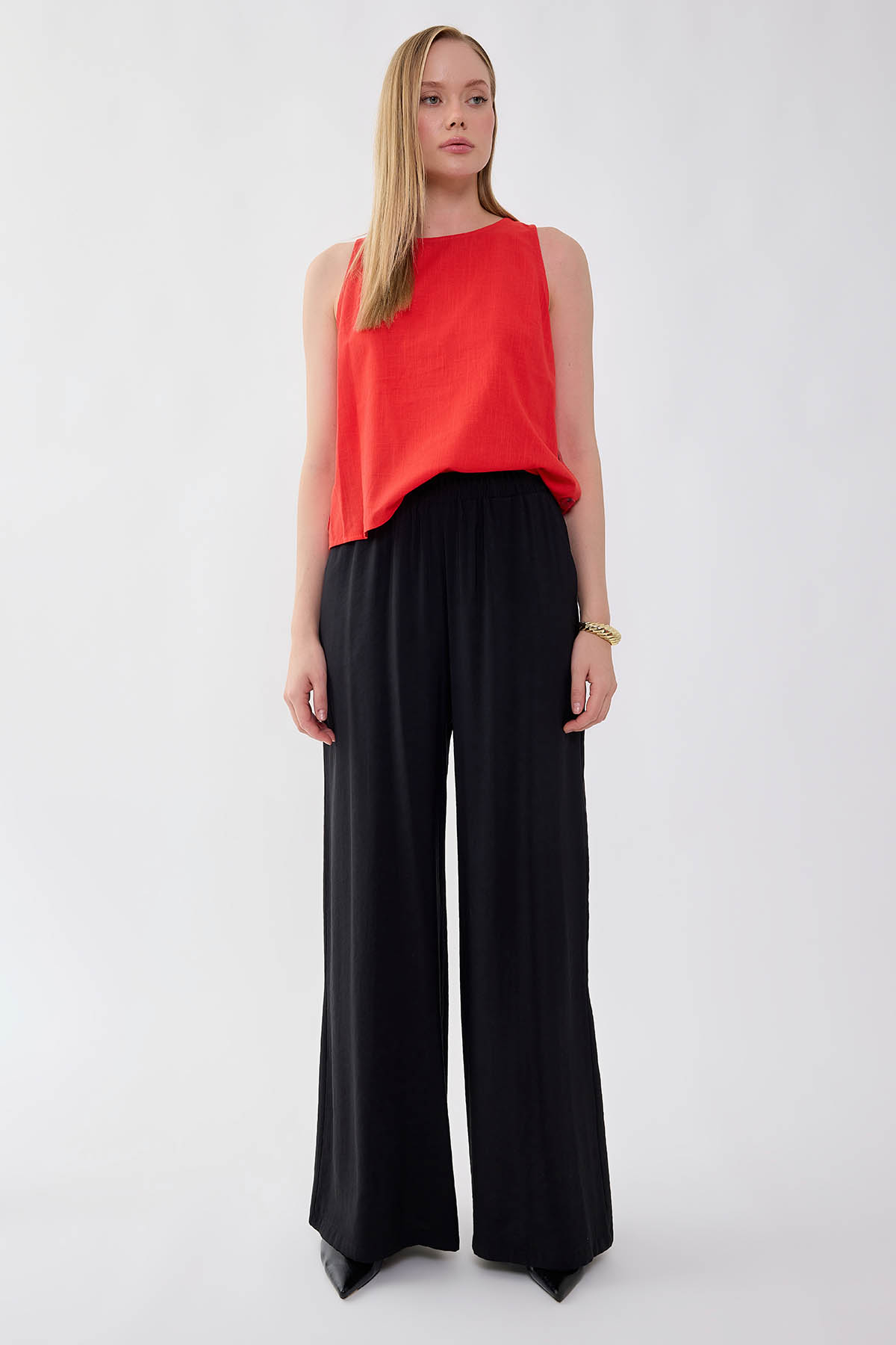 Geniş Paça Beli Lastikli Rahat Pantolon - Thumbnail