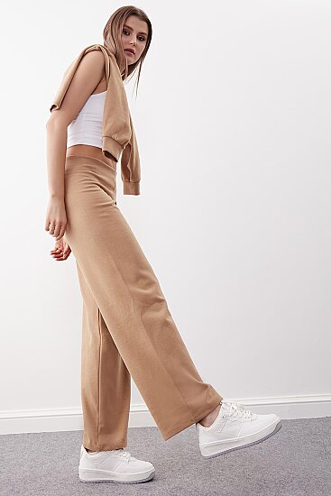 Geniş Paça Örme Pantolon - 17