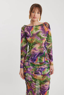 VİTRİN - Geniş Yaka Desenli Tül Bluz