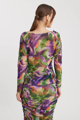 Geniş Yaka Desenli Tül Bluz - Thumbnail (4)