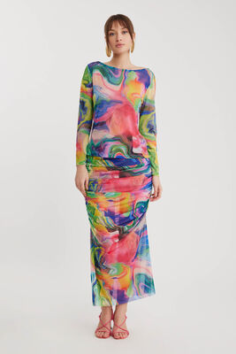 Geniş Yaka Desenli Tül Bluz - Thumbnail (5)