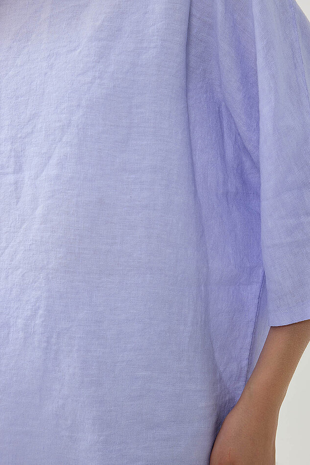 %100 Keten Geniş Yaka Oversize Kısa Kol Bluz - 29