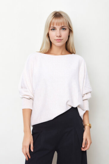 Geniş Yaka Yarasa Kol Oversize Triko Bluz - 1