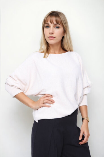 Geniş Yaka Yarasa Kol Oversize Triko Bluz - 2