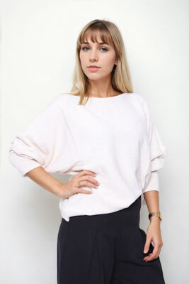 VİTRİN - Geniş Yaka Yarasa Kol Oversize Triko Bluz (1)