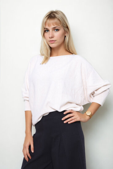 Geniş Yaka Yarasa Kol Oversize Triko Bluz - 3