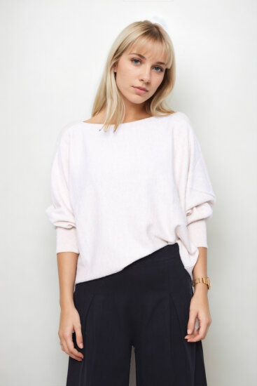 Geniş Yaka Yarasa Kol Oversize Triko Bluz - 4