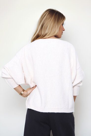 Geniş Yaka Yarasa Kol Oversize Triko Bluz - 5