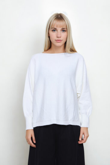 Geniş Yaka Yarasa Kol Oversize Triko Bluz - 6