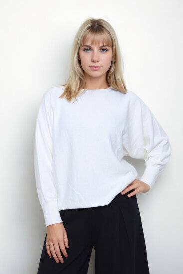 Geniş Yaka Yarasa Kol Oversize Triko Bluz - 7