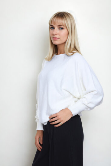 Geniş Yaka Yarasa Kol Oversize Triko Bluz - 8