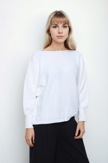 Geniş Yaka Yarasa Kol Oversize Triko Bluz - 9