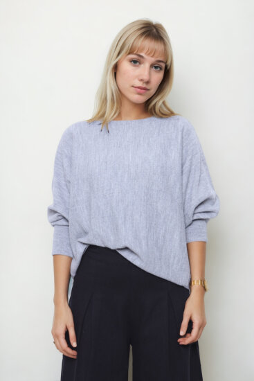 Geniş Yaka Yarasa Kol Oversize Triko Bluz - 11