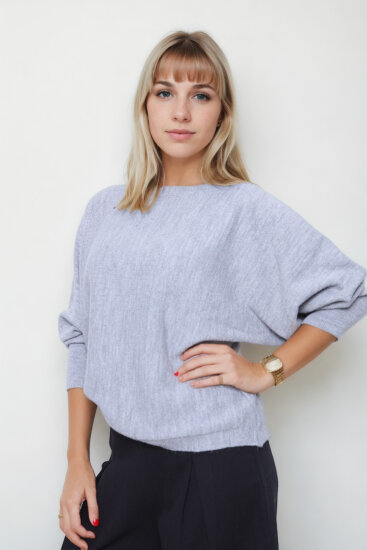 Geniş Yaka Yarasa Kol Oversize Triko Bluz - 12