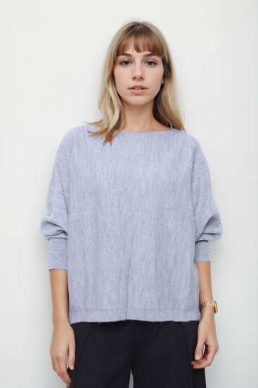 Geniş Yaka Yarasa Kol Oversize Triko Bluz - 13