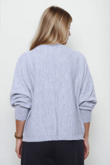 Geniş Yaka Yarasa Kol Oversize Triko Bluz - 14