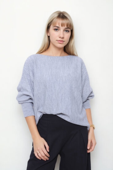 Geniş Yaka Yarasa Kol Oversize Triko Bluz - 15