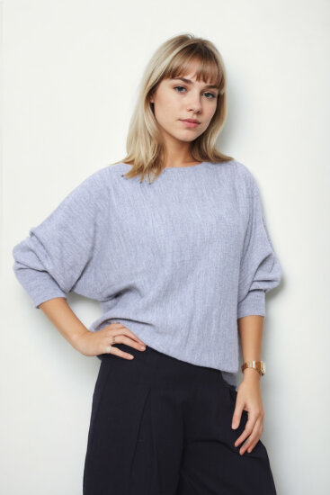 Geniş Yaka Yarasa Kol Oversize Triko Bluz - 16