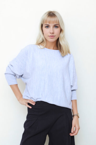 Geniş Yaka Yarasa Kol Oversize Triko Bluz - 17