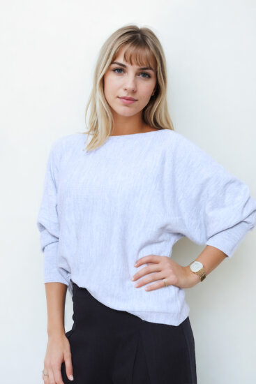 Geniş Yaka Yarasa Kol Oversize Triko Bluz - 19