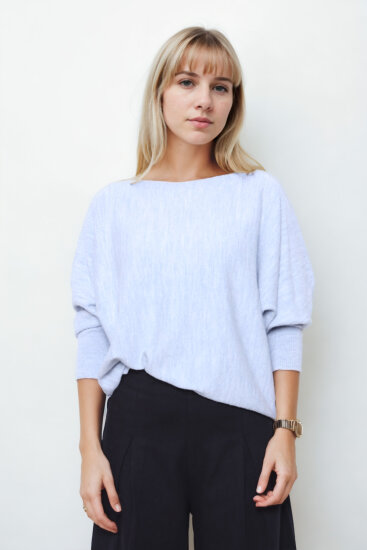 Geniş Yaka Yarasa Kol Oversize Triko Bluz - 20