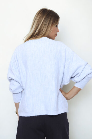 Geniş Yaka Yarasa Kol Oversize Triko Bluz - 21