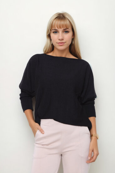 Geniş Yaka Yarasa Kol Oversize Triko Bluz - 27