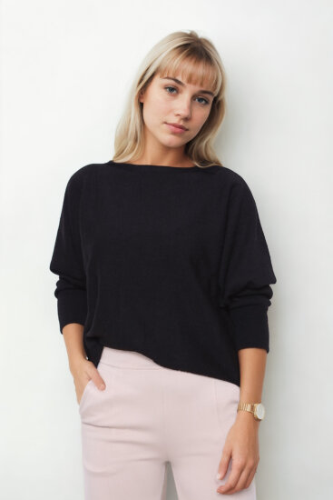 Geniş Yaka Yarasa Kol Oversize Triko Bluz - 29