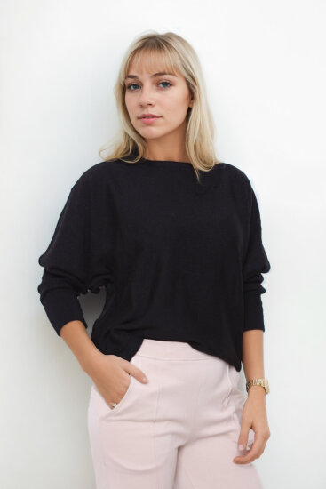 Geniş Yaka Yarasa Kol Oversize Triko Bluz - 30