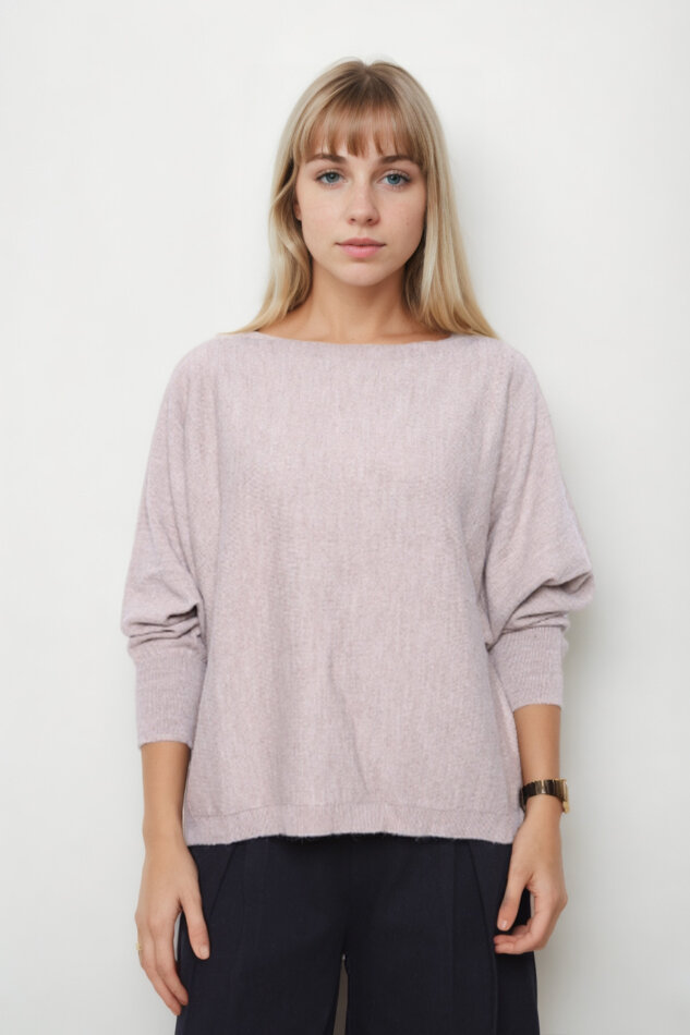 Geniş Yaka Yarasa Kol Oversize Triko Bluz - 32