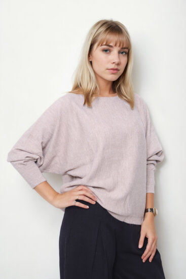 Geniş Yaka Yarasa Kol Oversize Triko Bluz - 33