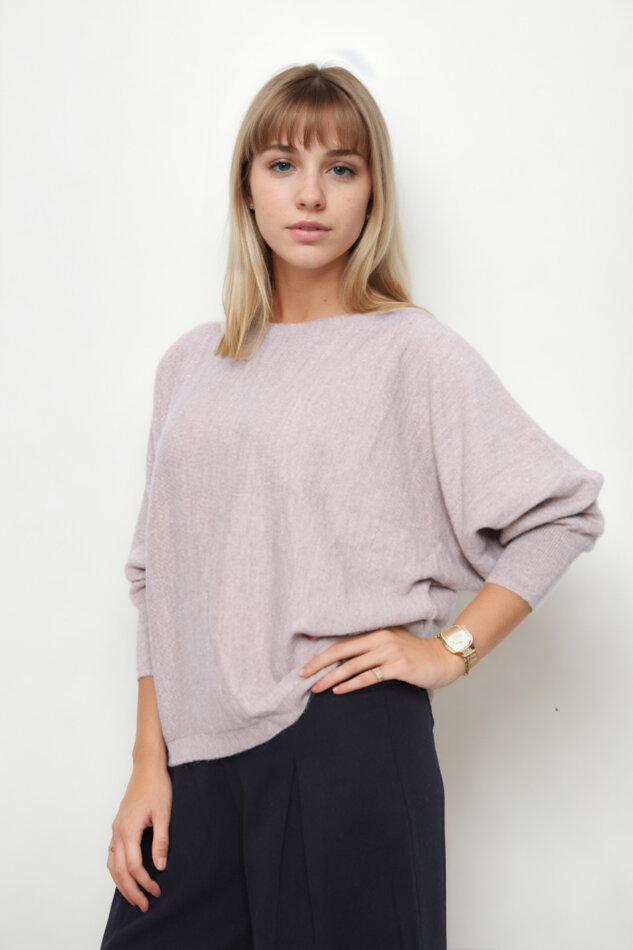 Geniş Yaka Yarasa Kol Oversize Triko Bluz - 35