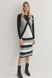 Geometrik Desen Triko Elbise - Thumbnail
