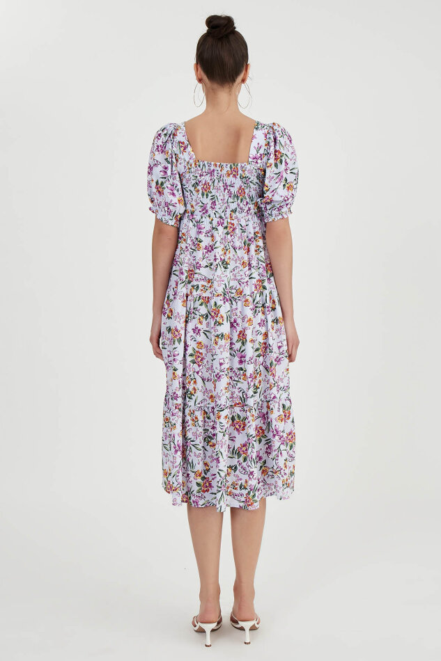 Gipeli Balon Kol Çiçekli Elbise - 5