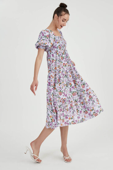 Gipeli Balon Kol Çiçekli Elbise - 3