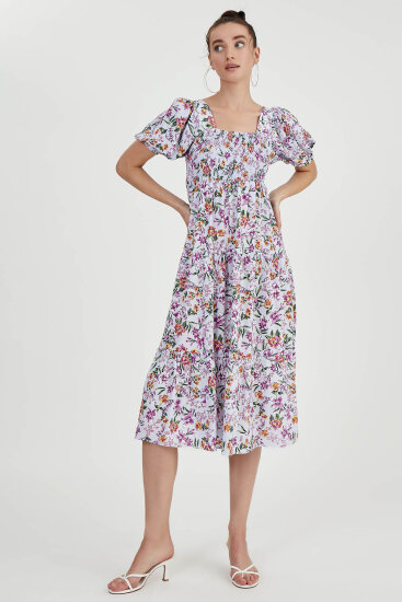 Gipeli Balon Kol Çiçekli Elbise - 4