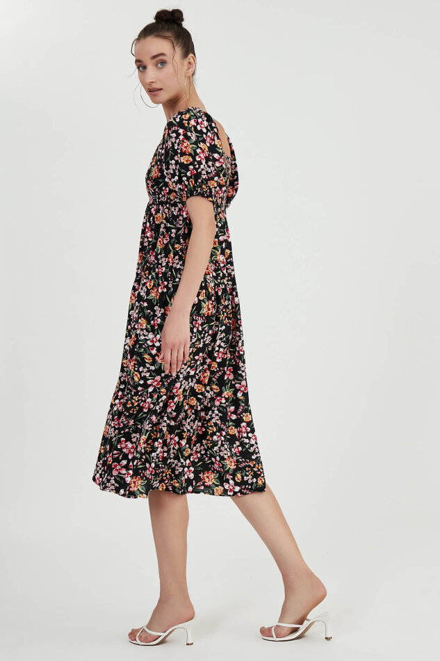 Gipeli Balon Kol Çiçekli Elbise - 9