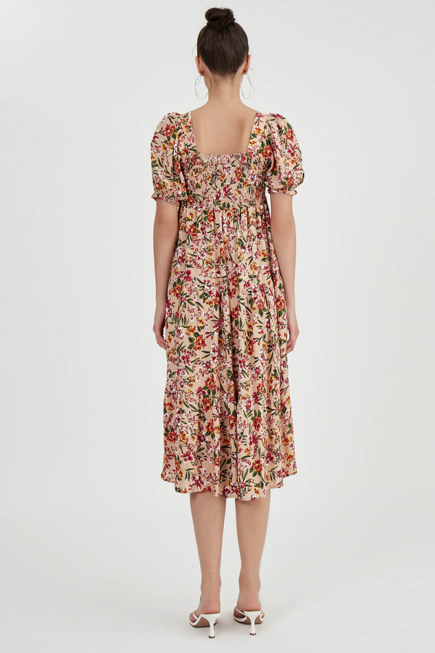 Gipeli Balon Kol Çiçekli Elbise - 17