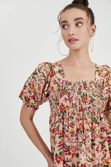 Gipeli Balon Kol Çiçekli Elbise - 14