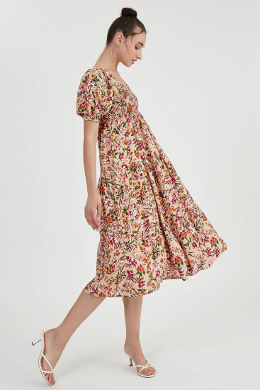 Gipeli Balon Kol Çiçekli Elbise - 15