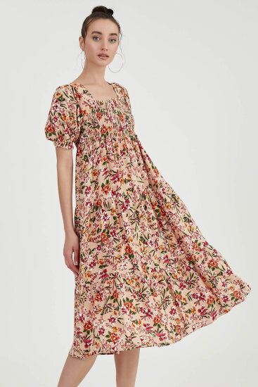 Gipeli Balon Kol Çiçekli Elbise - 16