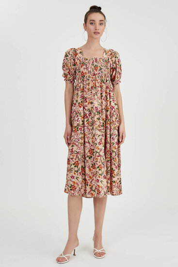 Gipeli Balon Kol Çiçekli Elbise - 13